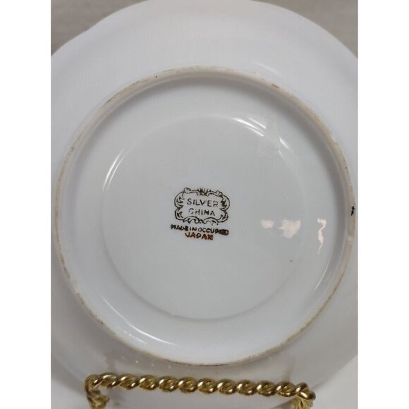 Silver China Occupied Japan Green Hand Painted Flowers Gold Trim Saucer Set Of 3 - Picture 9 of 10